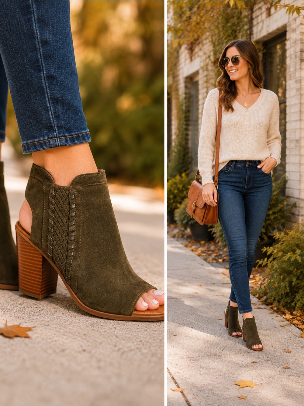 Franco Sarto Sylvania olive green suede peep toe ankle booties Sz 10